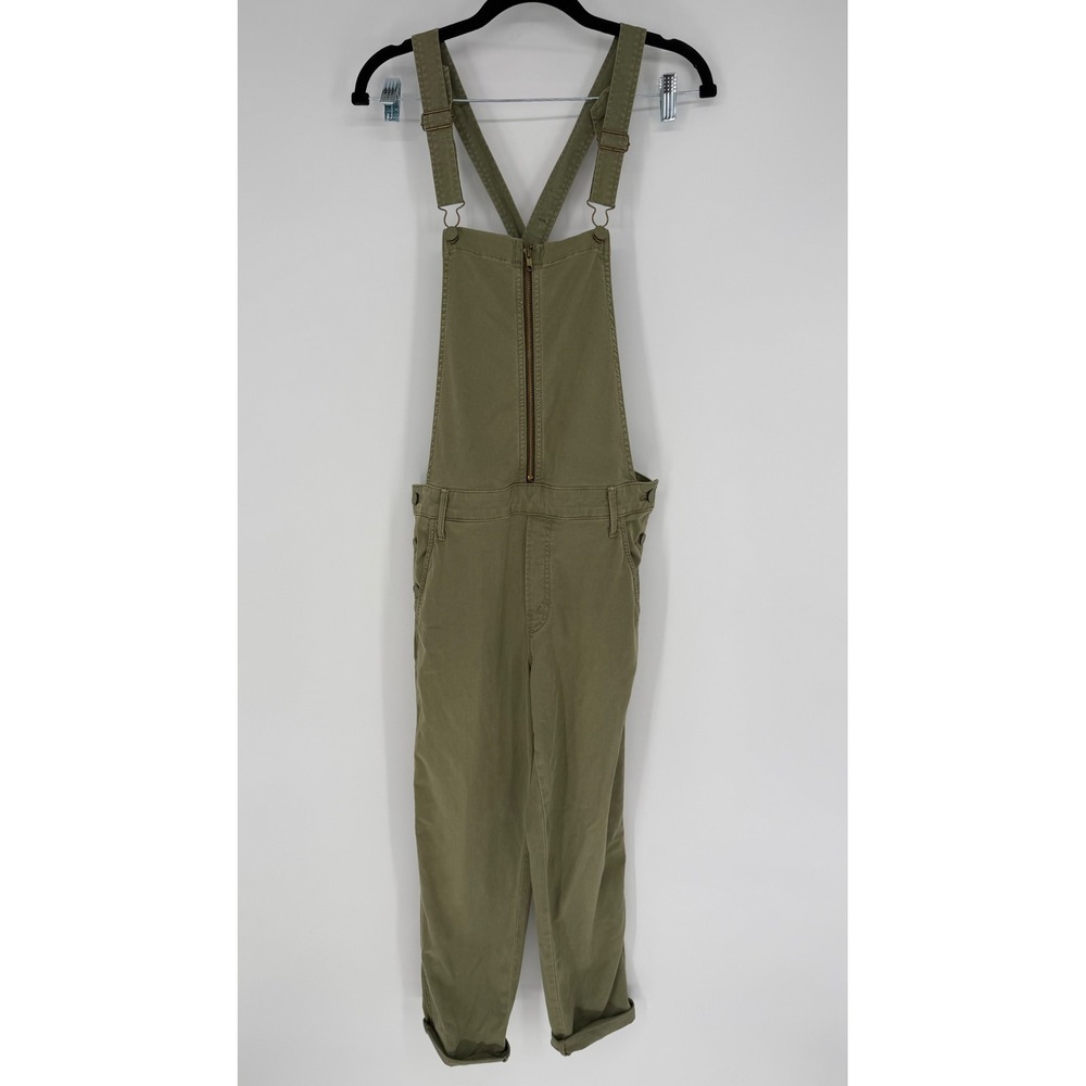 MOTHER DENIM THE OVERALL DROPOUT ZIP FRONT OVERALLS OLIVE GREEN NWT SZ 27